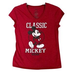 Mickey Mouse Shirt Juniors Extra Large Red Disney V Neck Short-Sleeve Tee